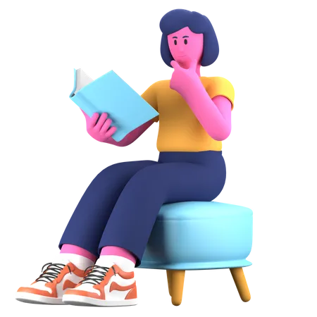 Fille lisant un livre  3D Illustration