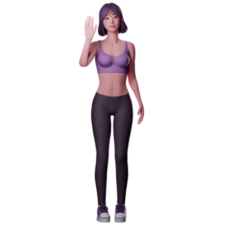 Fille levant la main  3D Icon