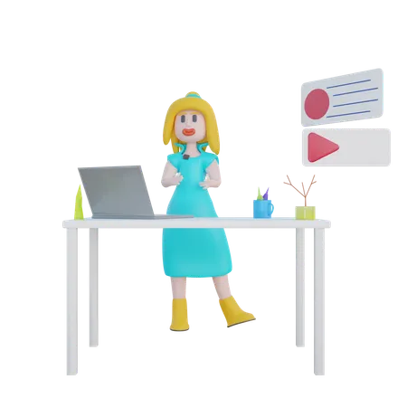 Fille créant du contenu YouTube  3D Illustration