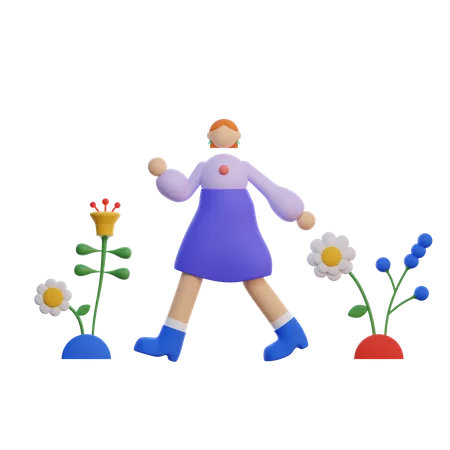 Fille qui marche dans le parc  3D Illustration