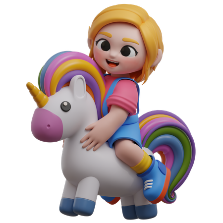 Fille chevauchant une licorne colorée  3D Illustration