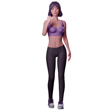 Fille montrant des muscles forts  3D Illustration