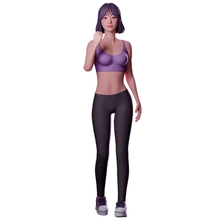 Fille montrant des muscles forts  3D Illustration