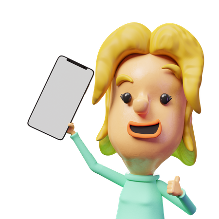 Fille montrant l'écran du mobile  3D Icon