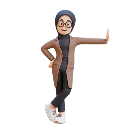 Fille musulmane allongée sur un mur transparent  3D Illustration