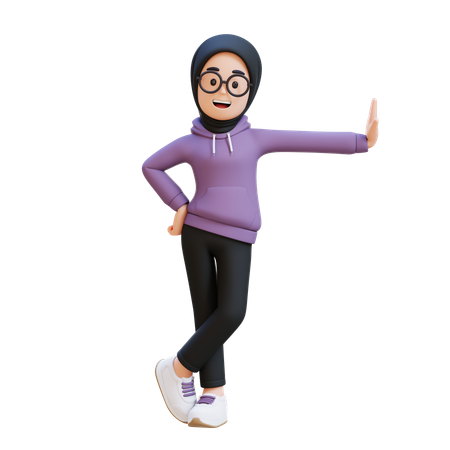 Fille musulmane allongée sur un mur transparent  3D Illustration