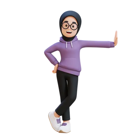 Fille musulmane allongée sur un mur transparent  3D Illustration