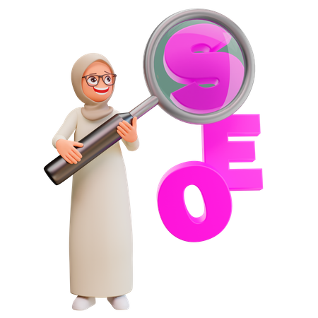 Fille musulmane faisant des recherches SEO  3D Illustration