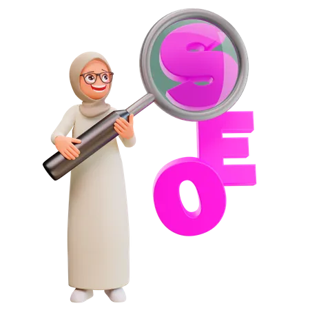 Fille musulmane faisant des recherches SEO  3D Illustration