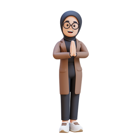 Fille musulmane faisant un geste de salutation traditionnel  3D Icon