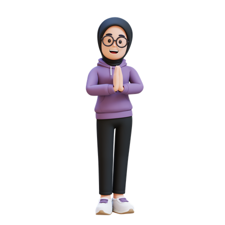 Fille musulmane faisant un geste de salutation traditionnel  3D Icon