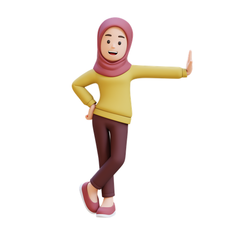 Fille musulmane portant le hijab allongée sur un mur transparent  3D Illustration