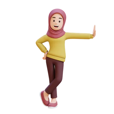 Fille musulmane portant le hijab allongée sur un mur transparent  3D Illustration