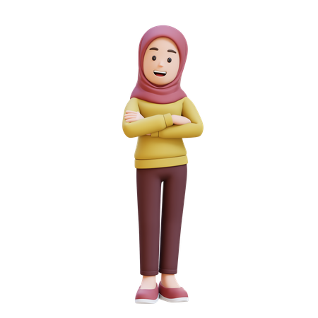 Fille musulmane portant le hijab debout, les bras croisés  3D Icon