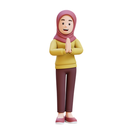 Fille musulmane portant le hijab faisant un geste de salutation traditionnel  3D Icon