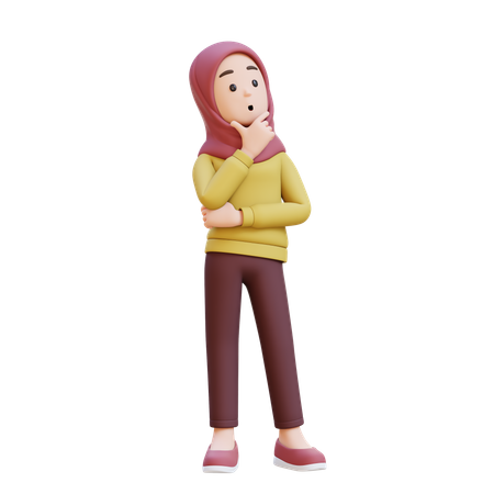 Fille musulmane portant le hijab pensant à la contemplation de la concentration  3D Icon