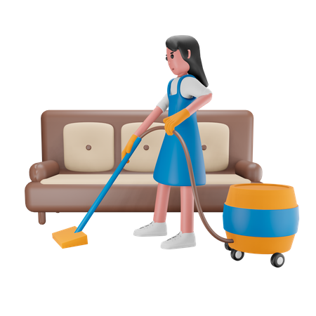 Fille nettoyant la maison  3D Illustration