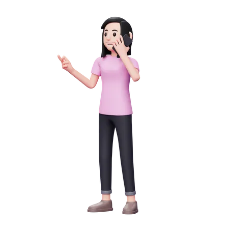 Fille parlant au téléphone  3D Illustration