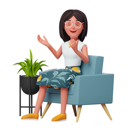 Fille parlant en étant assise sur un canapé  3D Illustration
