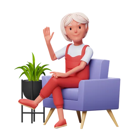 Fille parlant en étant assise sur un canapé  3D Illustration
