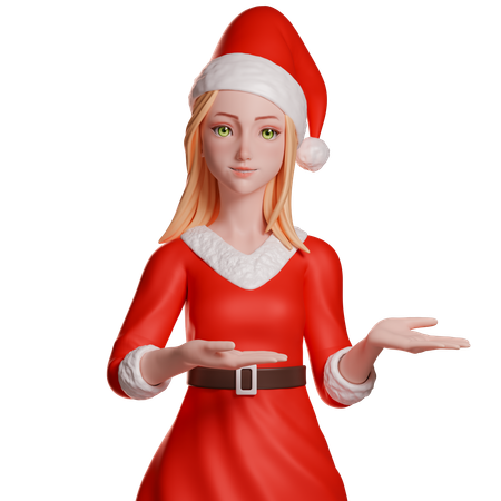 Fille du Père Noël montrant quelque chose de droitier  3D Illustration