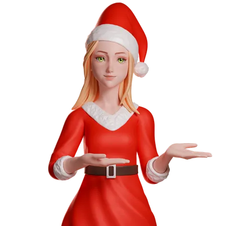 Fille du Père Noël montrant quelque chose de droitier  3D Illustration