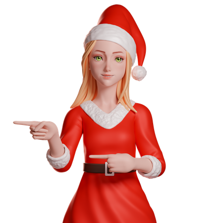 Fille du Père Noël pointant vers la gauche  3D Illustration