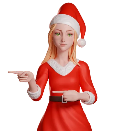 Fille du Père Noël pointant vers la gauche  3D Illustration