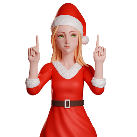 Fille du Père Noël pointant vers le haut  3D Illustration