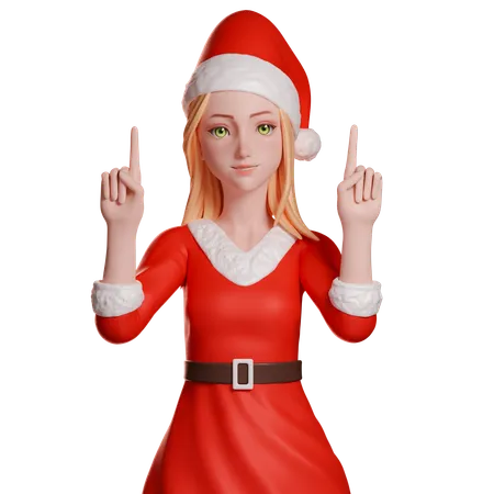 Fille du Père Noël pointant vers le haut  3D Illustration