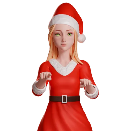 Police de caractères de Santa Girl pointant  3D Illustration