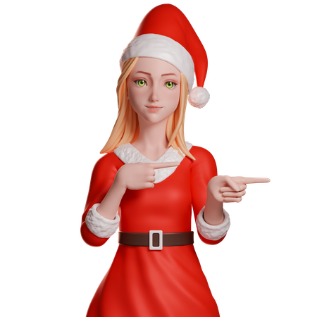 Fille du Père Noël pointant vers la droite  3D Illustration