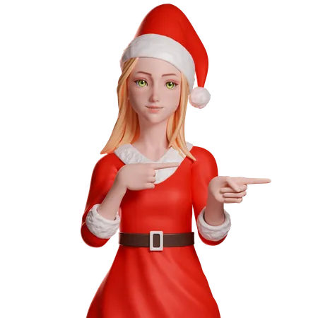 Fille du Père Noël pointant vers la droite  3D Illustration