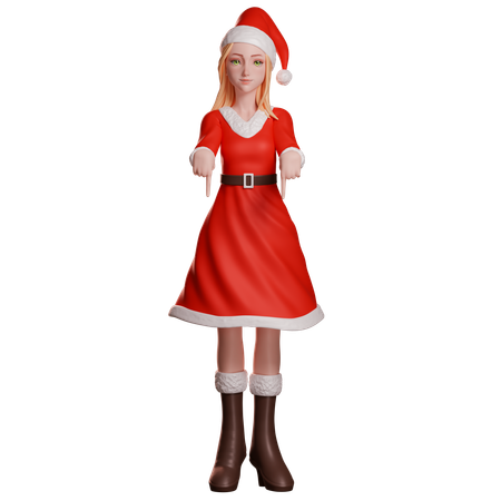 Fille du Père Noël pointant vers le bas  3D Illustration