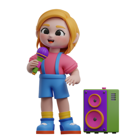 Personnage de fille chantant avec un microphone  3D Illustration