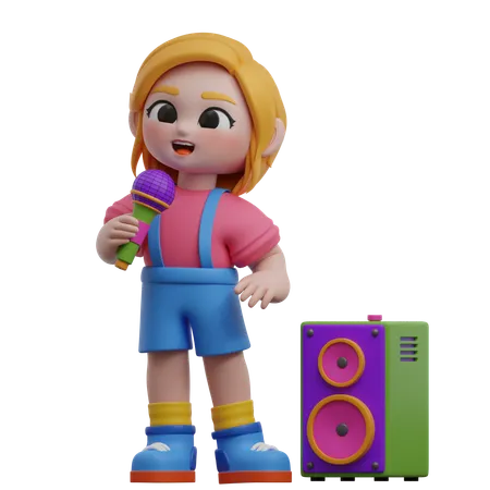 Personnage de fille chantant avec un microphone  3D Illustration