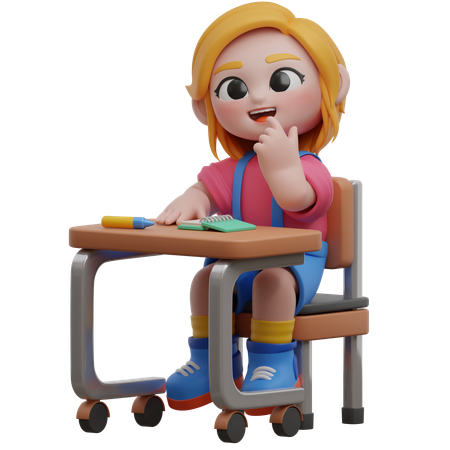 Personnage féminin étudiant au bureau  3D Illustration