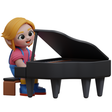 Personnage féminin jouant du piano  3D Illustration