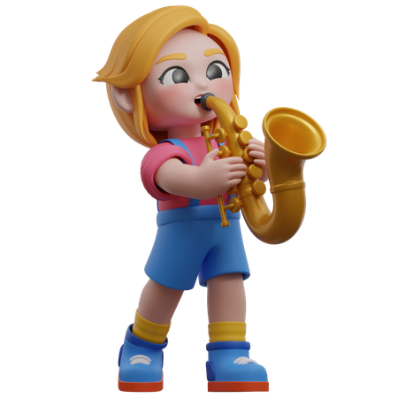 Personnage féminin jouant du saxophone  3D Illustration