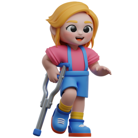 Personnage féminin marchant avec des béquilles  3D Illustration