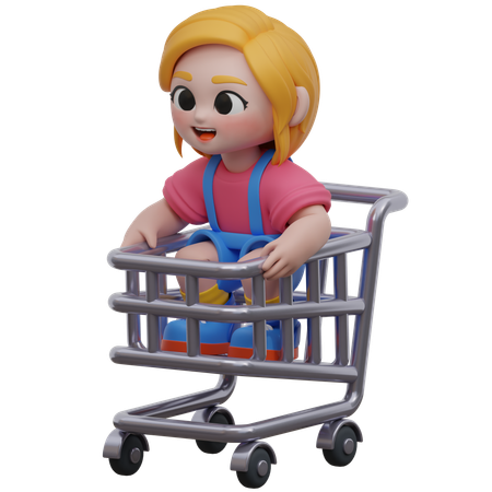 Chariot de courses pour personnage de fille  3D Illustration