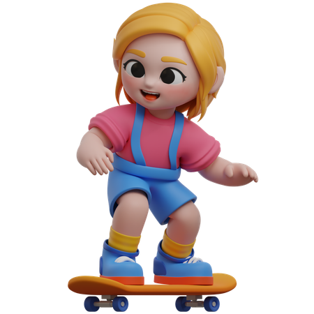 Personnage de fille faisant du skateboard  3D Illustration