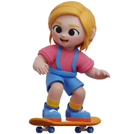 Personnage de fille faisant du skateboard  3D Illustration