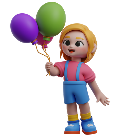 Personnage de fille tenant des ballons  3D Illustration