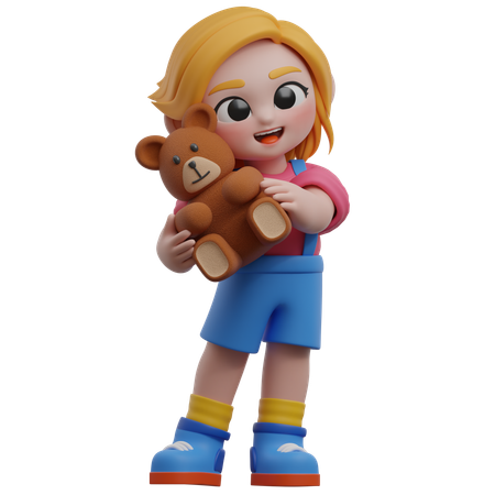 Personnage de fille tenant un ours en peluche  3D Illustration