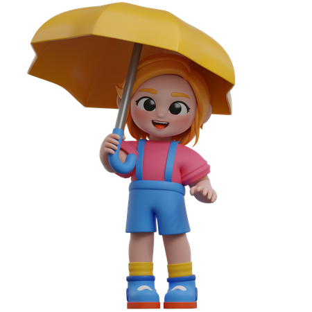 Personnage de fille tenant un parapluie  3D Illustration