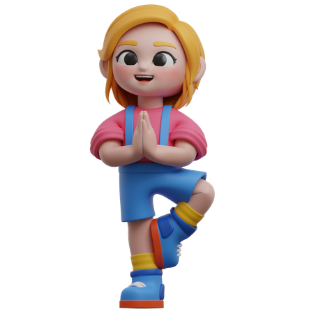 Pose de yoga d'un personnage féminin  3D Illustration