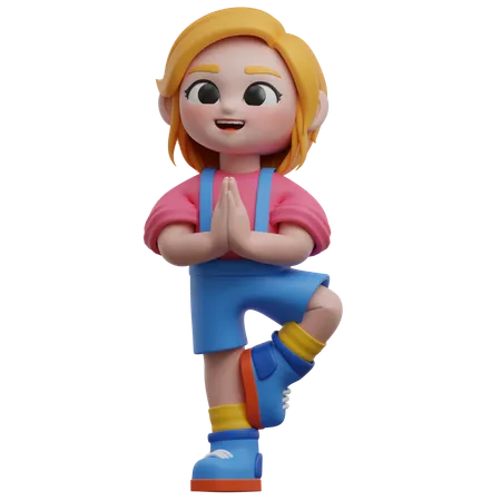 Pose de yoga d'un personnage féminin  3D Illustration