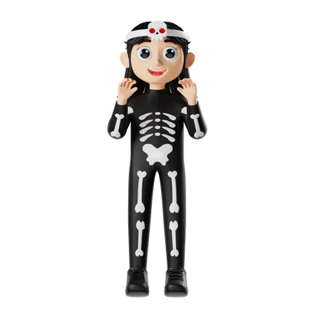 Fille portant un costume d'Halloween avec un crâne  3D Icon