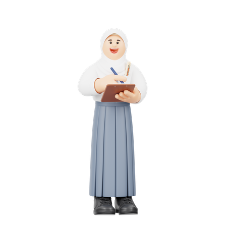 Une fille portant le hijab enregistre les données météorologiques  3D Illustration